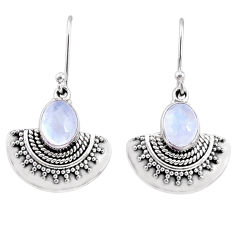 Clearance Sale- 4.60cts natural rainbow moonstone 925 sterling silver dangle earrings r68417