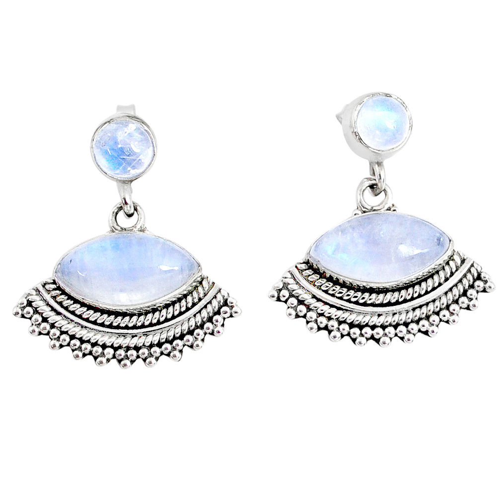 9.57cts natural rainbow moonstone 925 sterling silver dangle earrings r74814