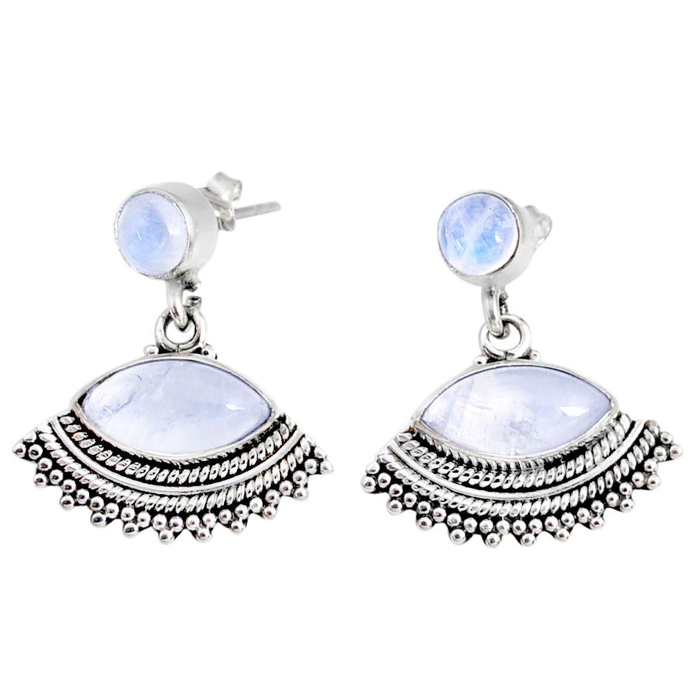 9.90cts natural rainbow moonstone 925 sterling silver dangle earrings r74818