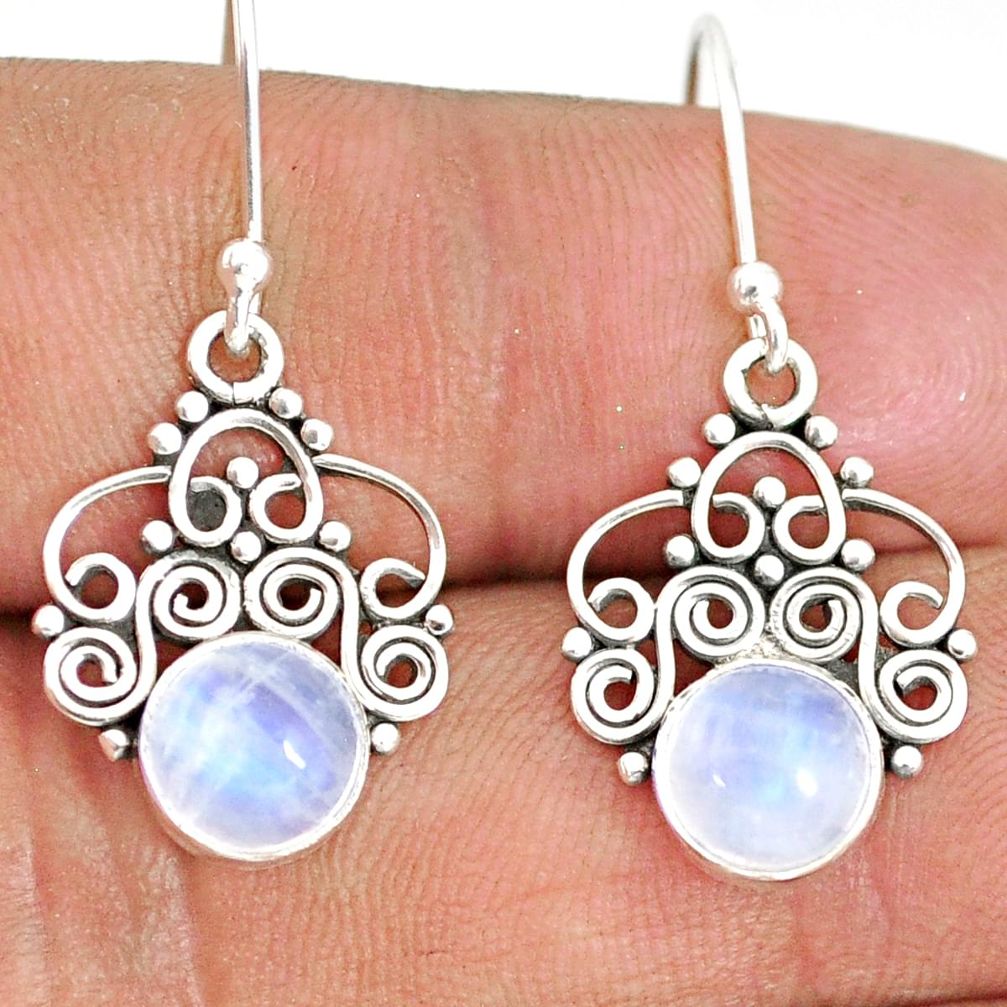 5.79cts natural rainbow moonstone 925 sterling silver dangle earrings r84102