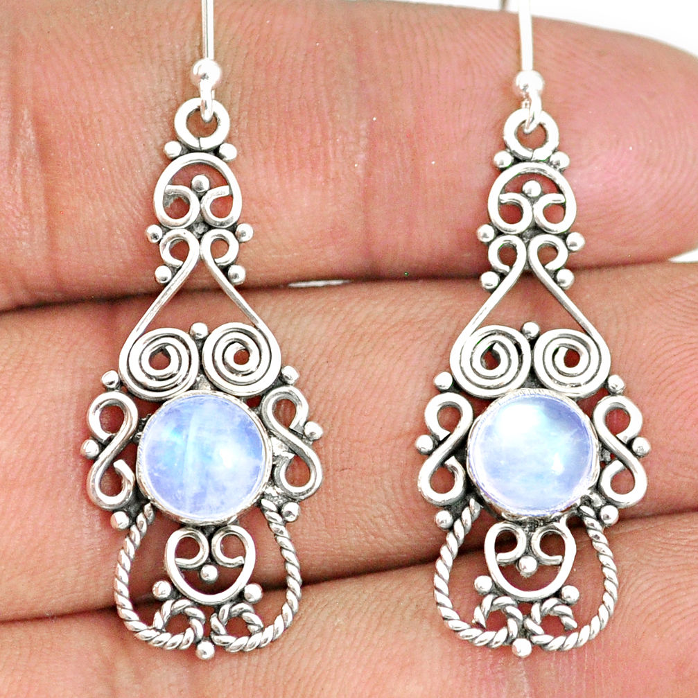 5.87cts natural rainbow moonstone 925 sterling silver dangle earrings r84109
