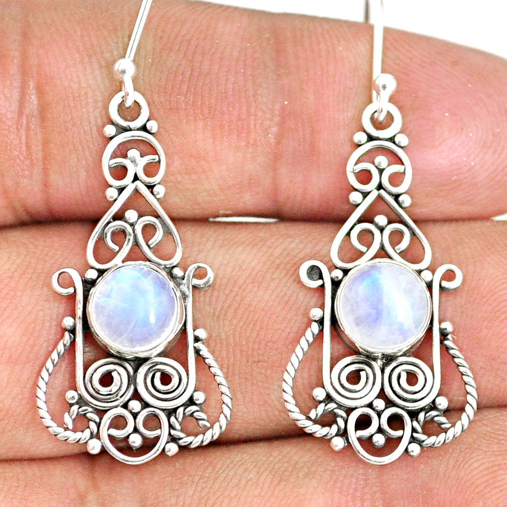 5.63cts natural rainbow moonstone 925 sterling silver dangle earrings r84116