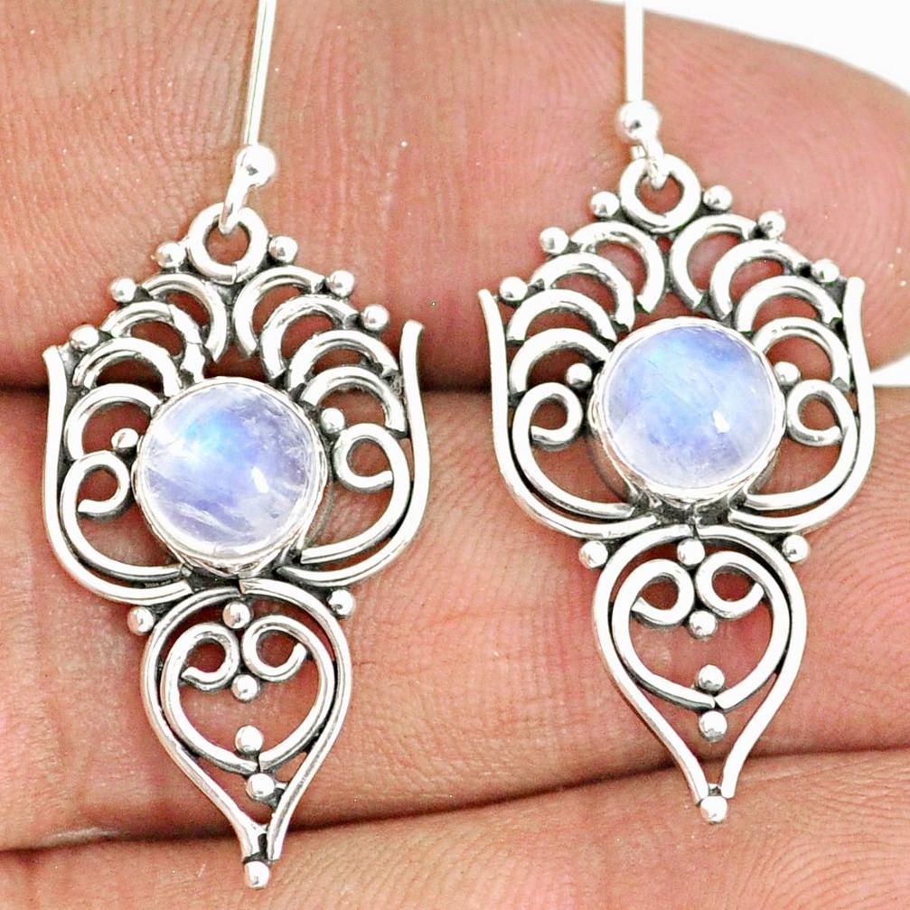 5.11cts natural rainbow moonstone 925 sterling silver dangle earrings r84123