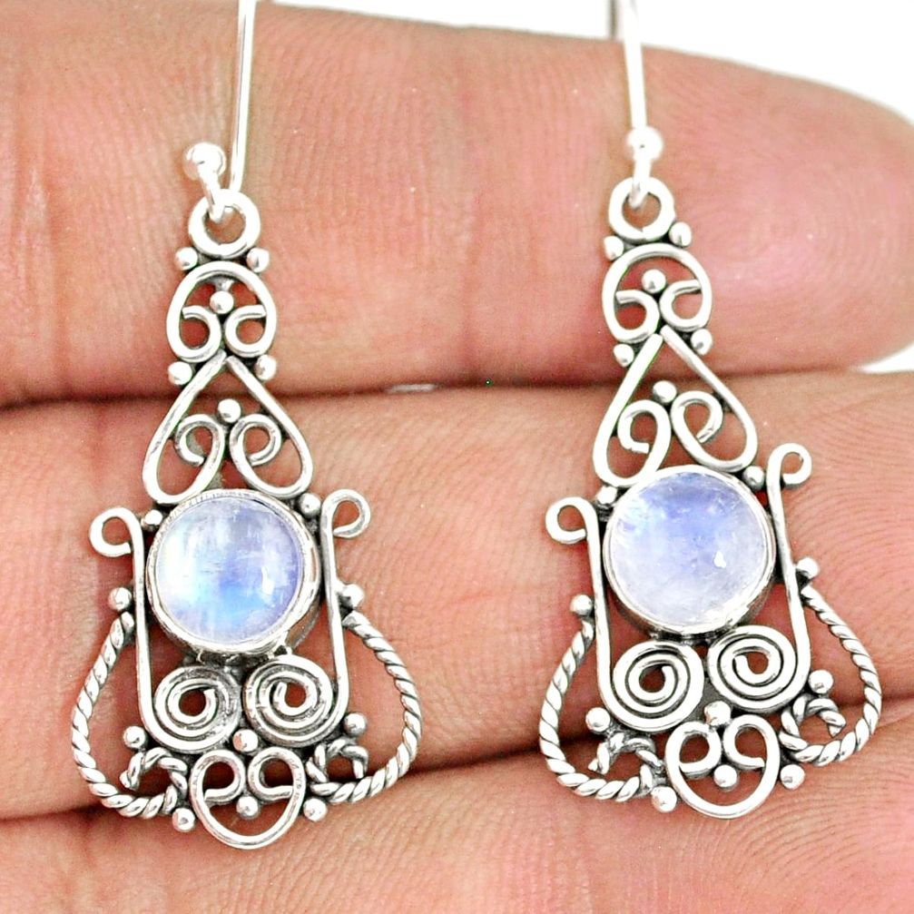 5.36cts natural rainbow moonstone 925 sterling silver dangle earrings r84135