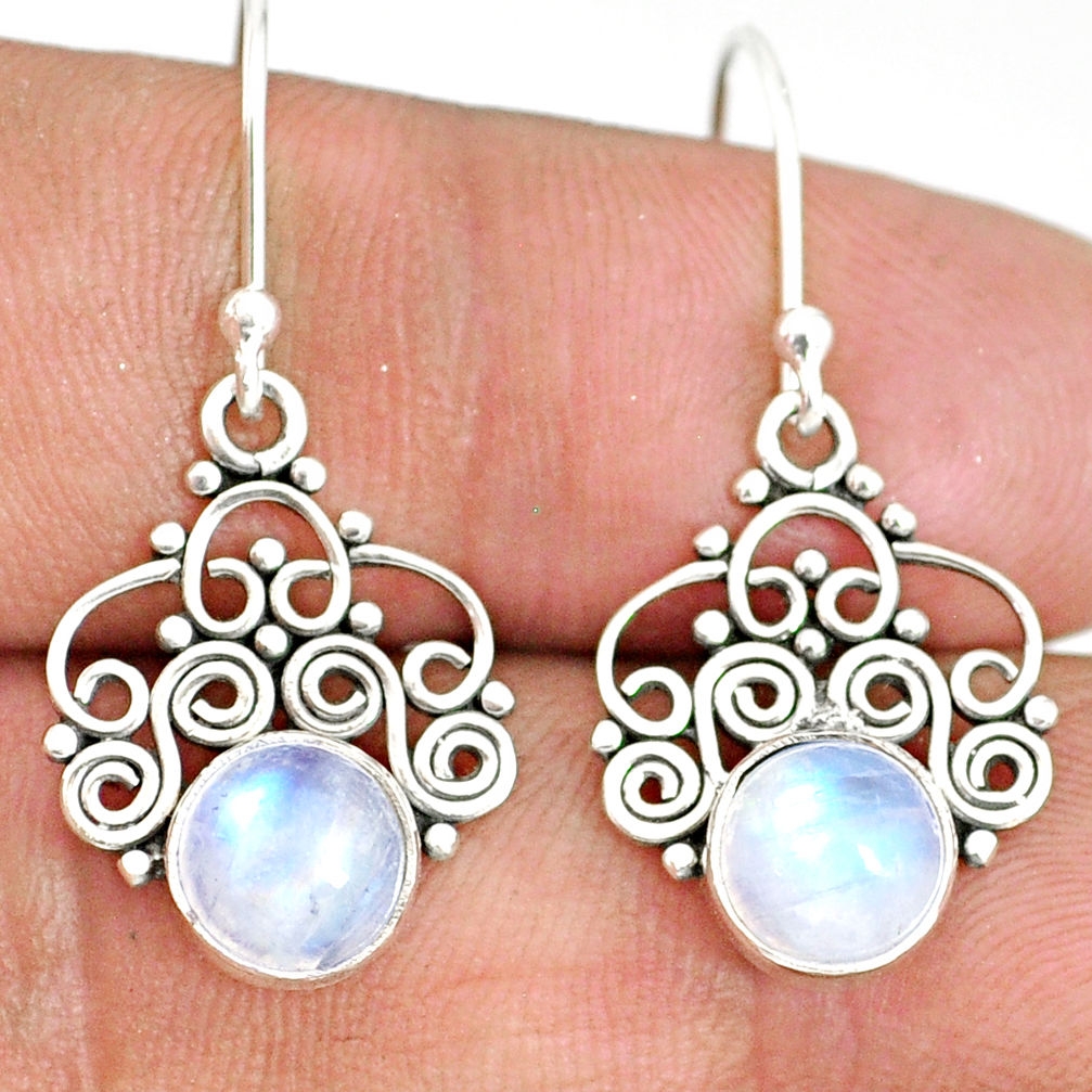 4.51cts natural rainbow moonstone 925 sterling silver dangle earrings r84138