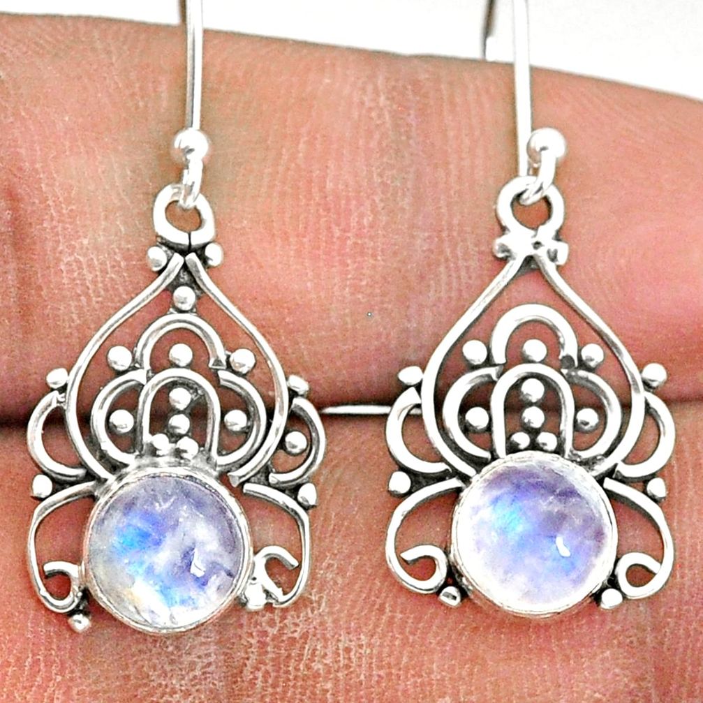 5.57cts natural rainbow moonstone 925 sterling silver dangle earrings r84721