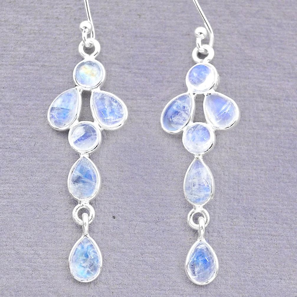 6.67cts natural rainbow moonstone 925 sterling silver dangle earrings t12554
