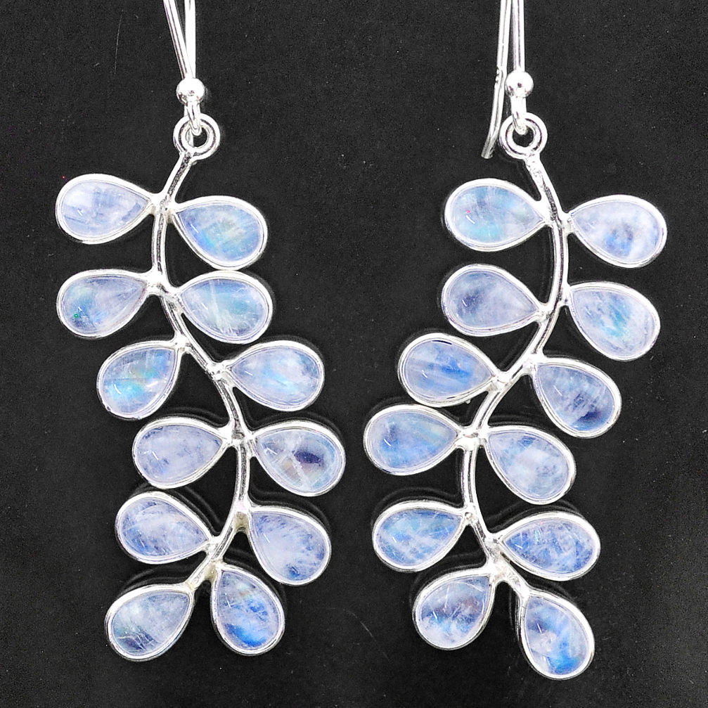 15.37cts natural rainbow moonstone 925 sterling silver dangle earrings t1758