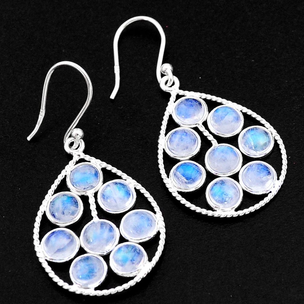 12.22cts natural rainbow moonstone 925 sterling silver dangle earrings t1797