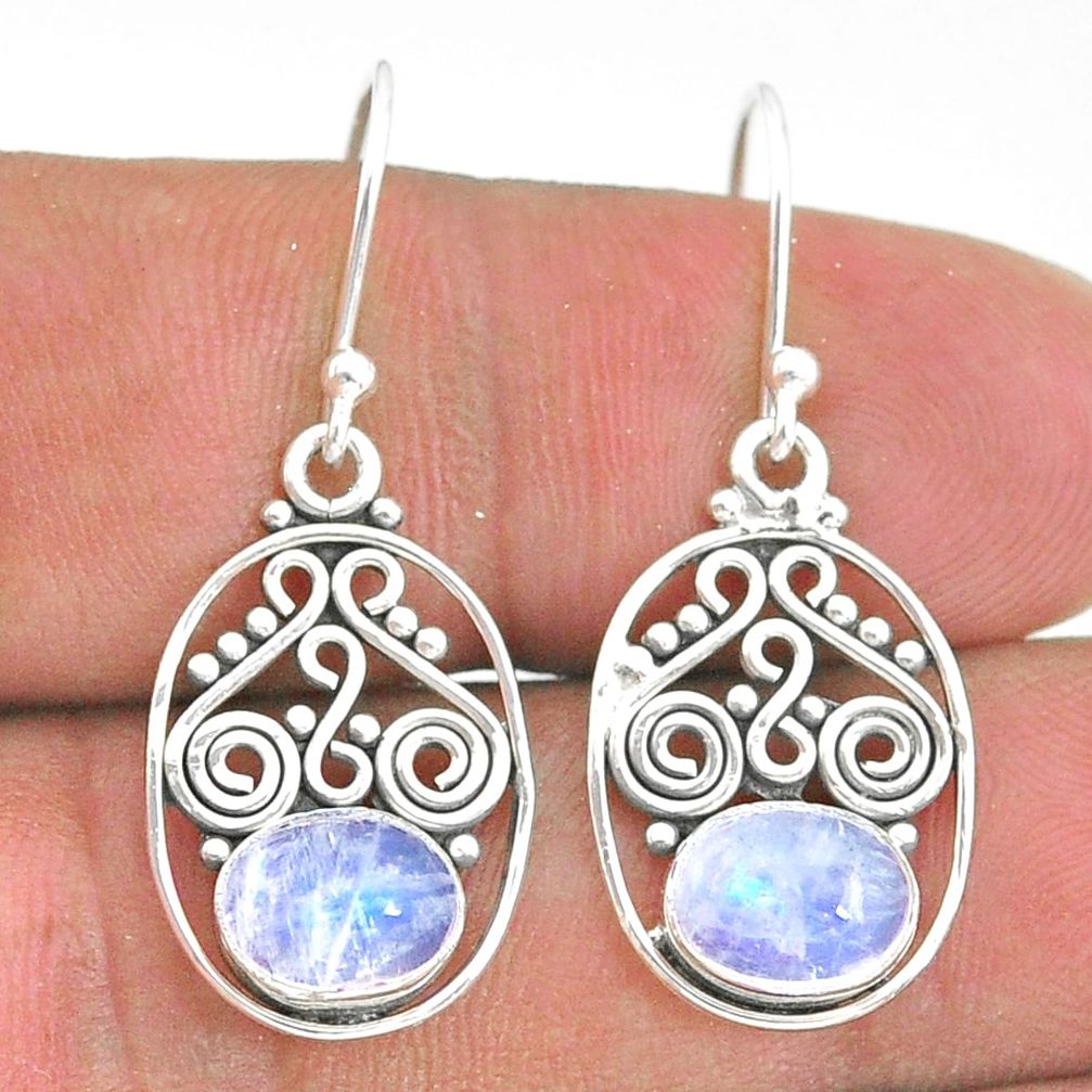 3.98cts natural rainbow moonstone 925 sterling silver dangle earrings t32838