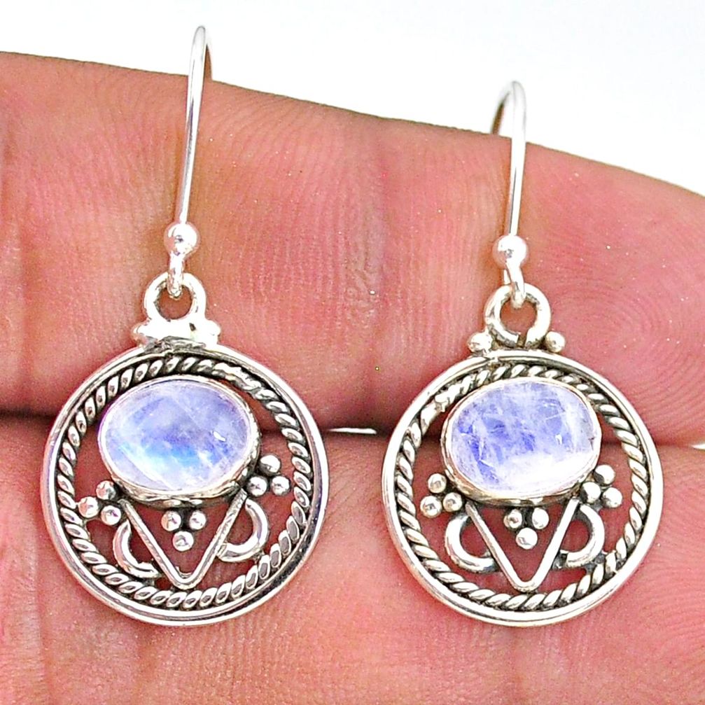 3.71cts natural rainbow moonstone 925 sterling silver dangle earrings t32858