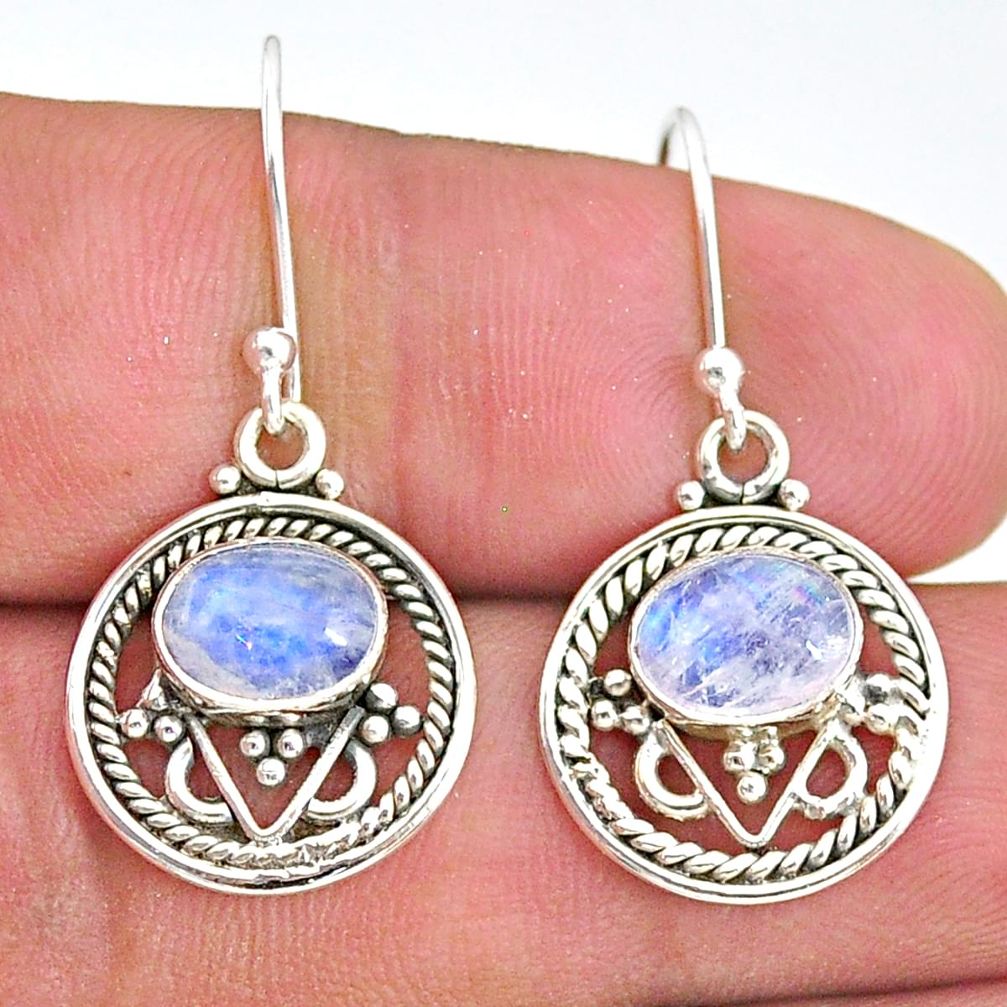 3.83cts natural rainbow moonstone 925 sterling silver dangle earrings t32879