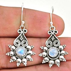 1.72cts natural rainbow moonstone 925 silver dangle earrings t34256