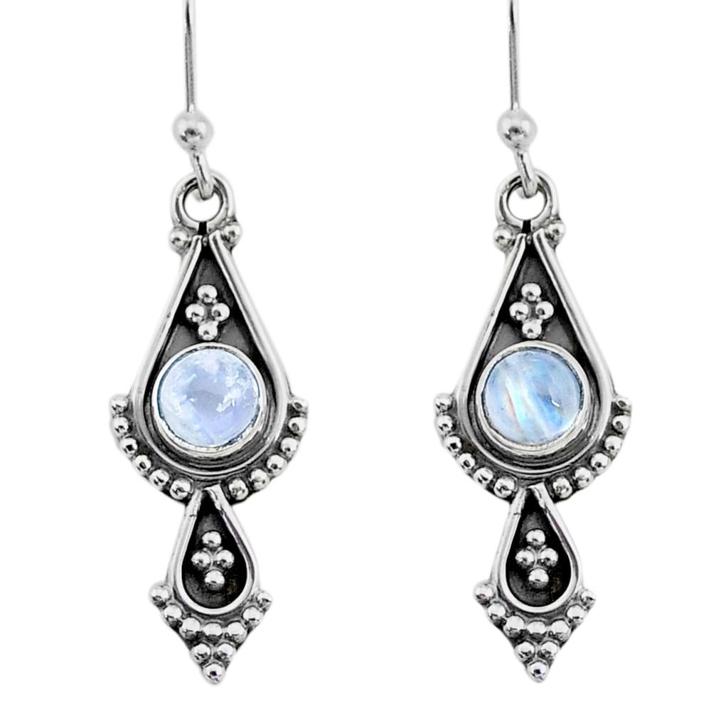 1.72cts natural rainbow moonstone 925 sterling silver dangle earrings t35938