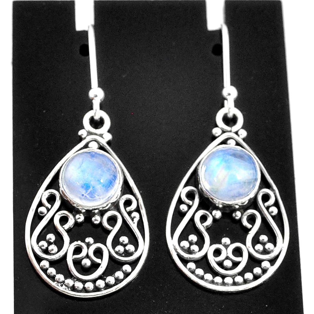 4.86cts natural rainbow moonstone 925 sterling silver dangle earrings t4043