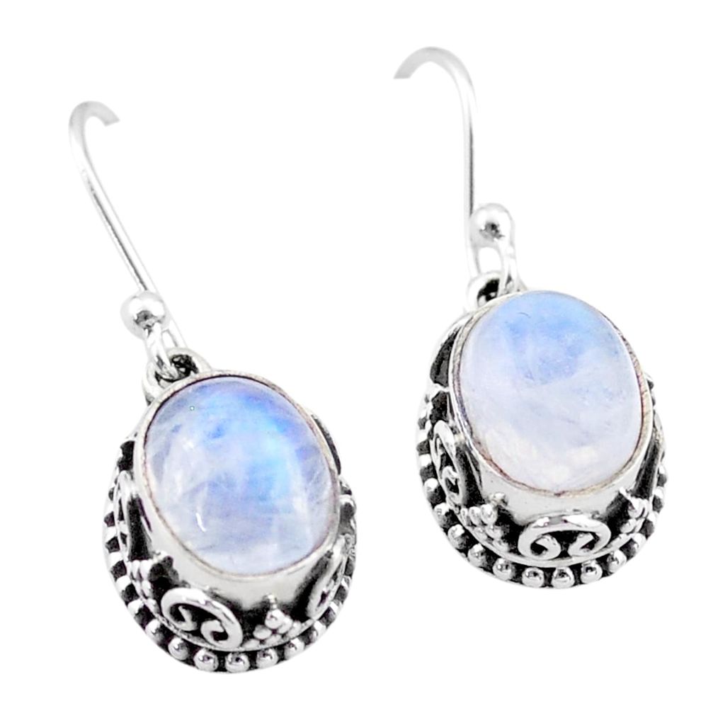 6.01cts natural rainbow moonstone 925 sterling silver dangle earrings t46859