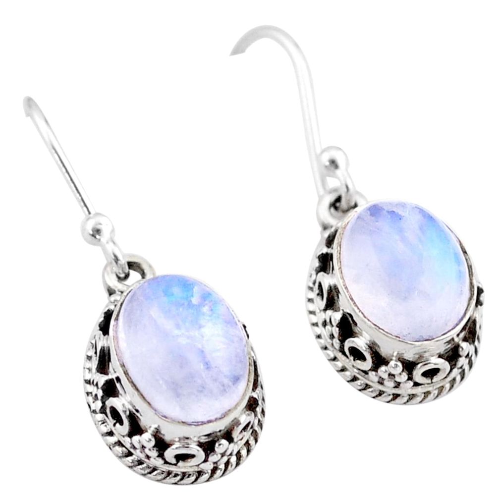 5.54cts natural rainbow moonstone 925 sterling silver dangle earrings t46876