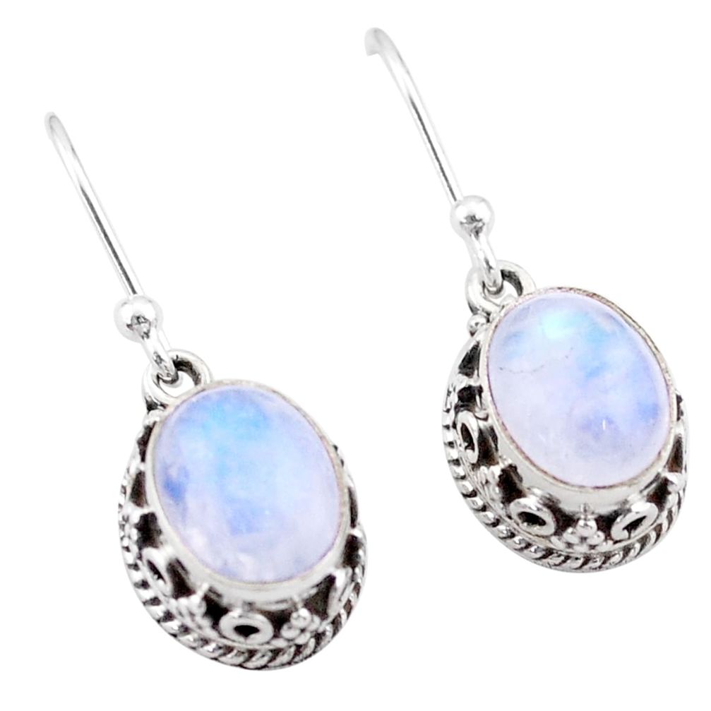 5.82cts natural rainbow moonstone 925 sterling silver dangle earrings t46877