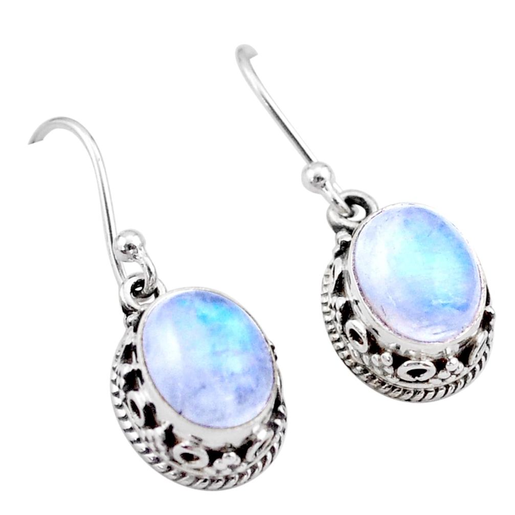 5.00cts natural rainbow moonstone 925 sterling silver dangle earrings t46879