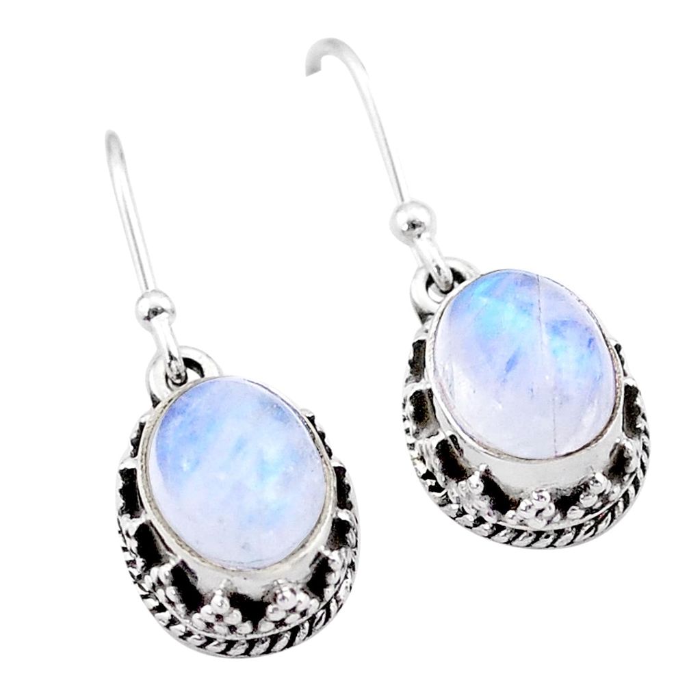 5.56cts natural rainbow moonstone 925 sterling silver dangle earrings t46895