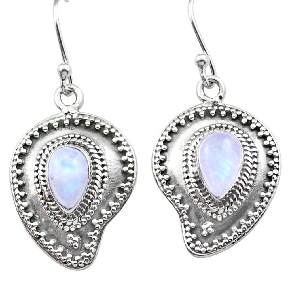 4.51cts natural rainbow moonstone 925 sterling silver dangle earrings u10558