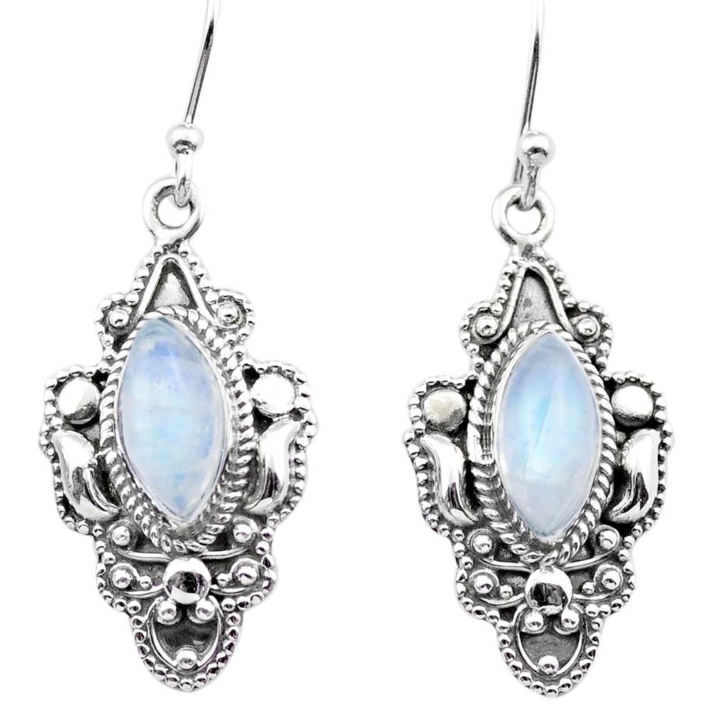 5.08cts natural rainbow moonstone 925 sterling silver dangle earrings u10628