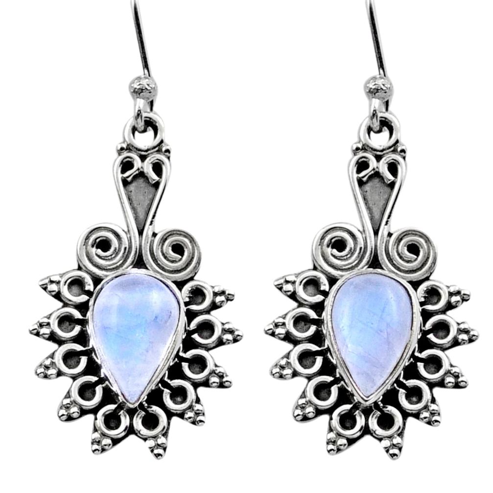 4.41cts natural rainbow moonstone 925 sterling silver dangle earrings u10680