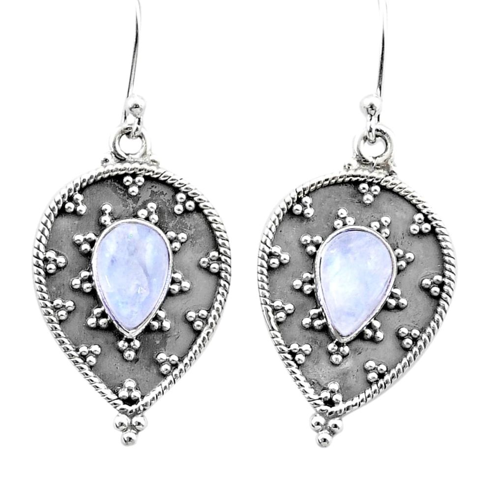5.13cts natural rainbow moonstone 925 sterling silver dangle earrings u33379