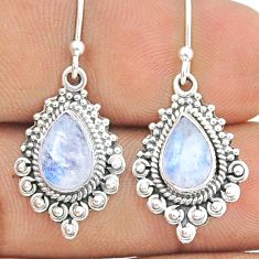 4.47cts natural rainbow moonstone 925 sterling silver dangle earrings u33573