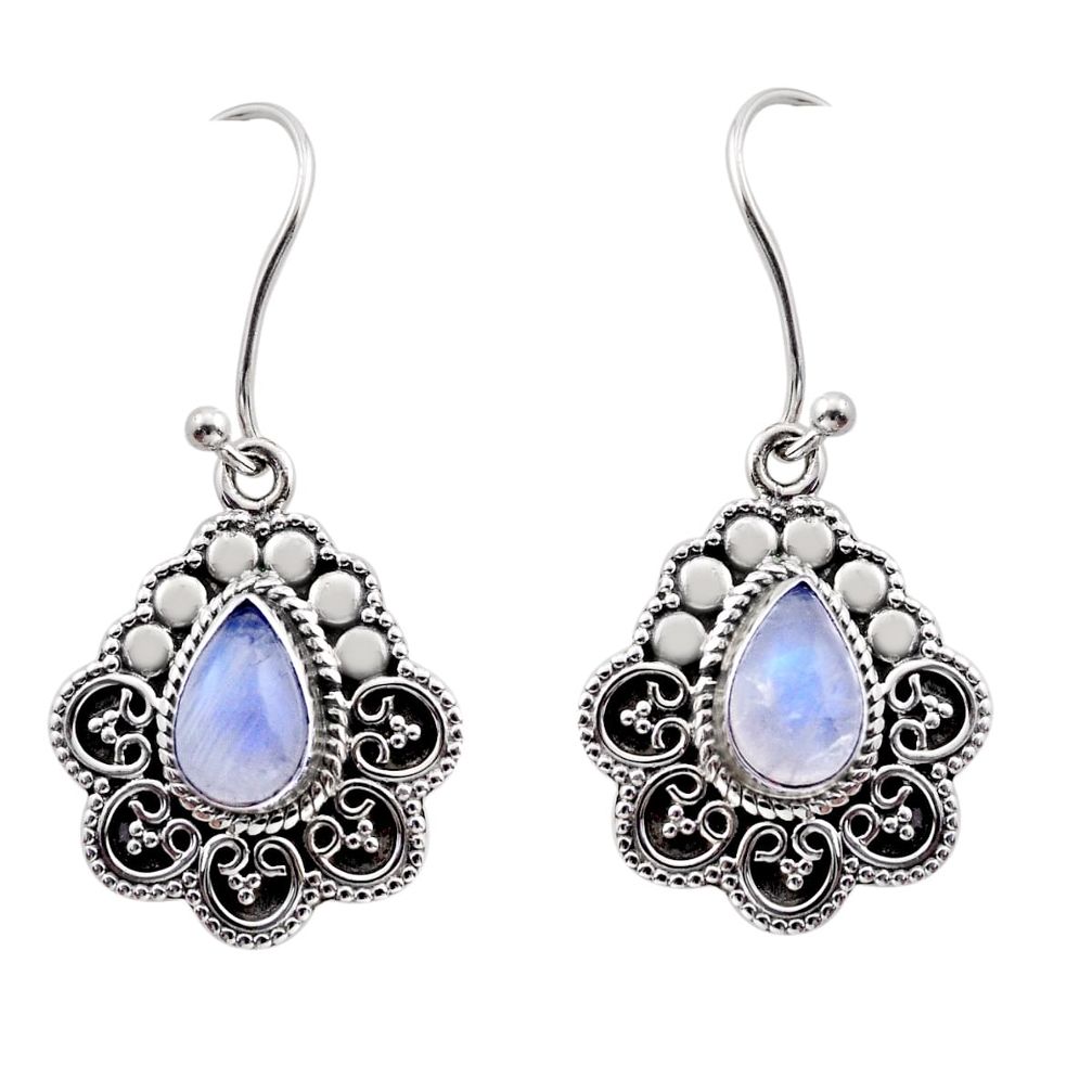 4.20cts natural rainbow moonstone 925 sterling silver dangle earrings y86114