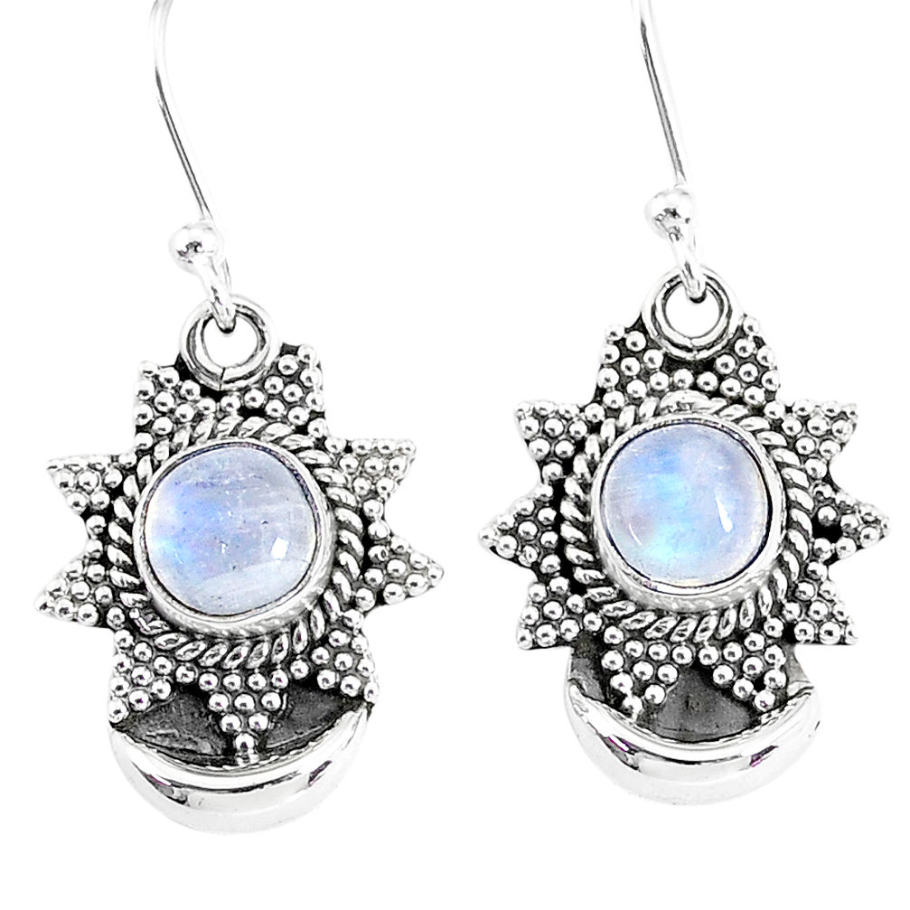 2.51cts natural rainbow moonstone 925 sterling silver dangle moon earring r89158