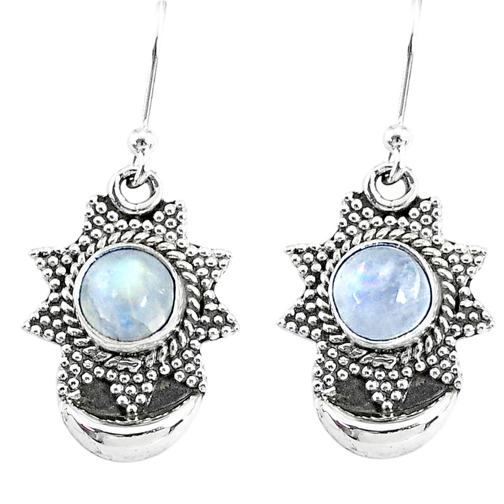 2.54cts natural rainbow moonstone 925 sterling silver dangle moon earring r89180