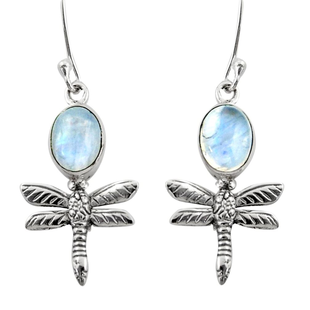 6.72cts natural rainbow moonstone 925 sterling silver dragonfly earrings d47577