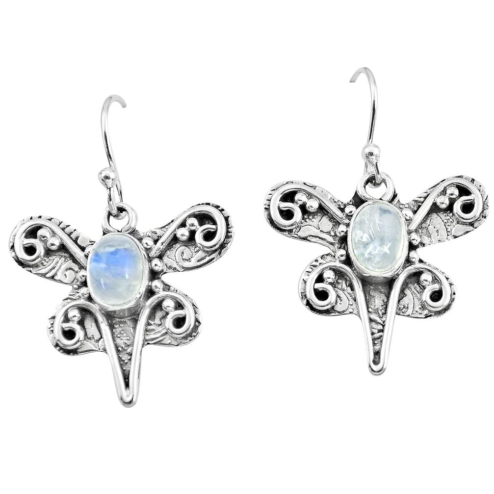 3.29cts natural rainbow moonstone 925 sterling silver dragonfly earrings p57577