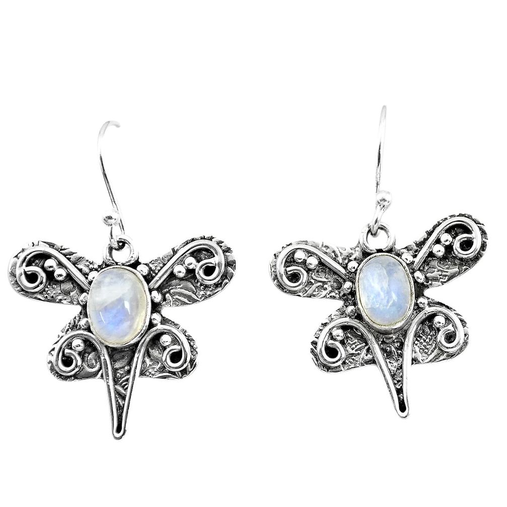 3.56cts natural rainbow moonstone 925 sterling silver dragonfly earrings p57600