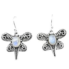 Clearance Sale- 3.56cts natural rainbow moonstone 925 sterling silver dragonfly earrings p57600