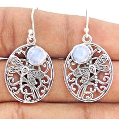 2.27cts natural rainbow moonstone 925 sterling silver dragonfly earrings t80979