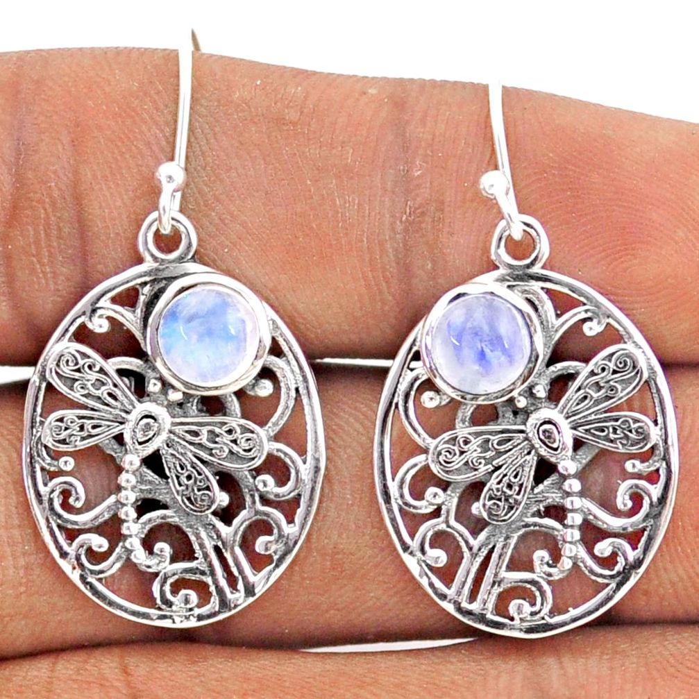 2.33cts natural rainbow moonstone 925 sterling silver dragonfly earrings t80980