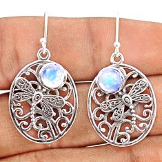 2.34cts natural rainbow moonstone 925 sterling silver dragonfly earrings t80999