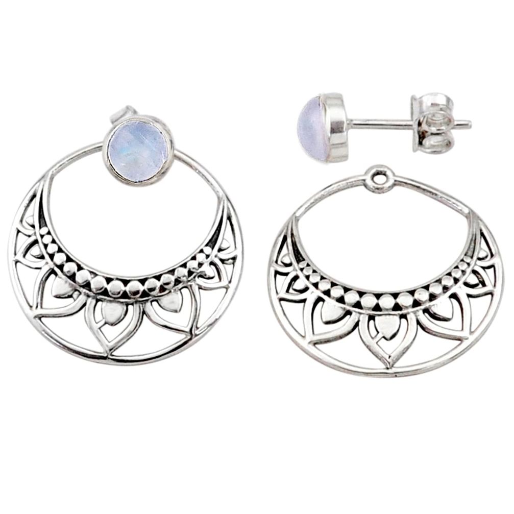 1.74cts natural rainbow moonstone 925 sterling silver filigree earrings t85278