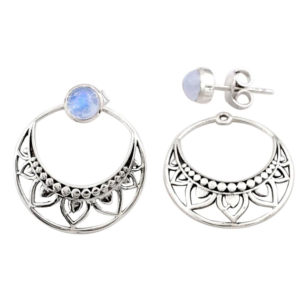 1.71cts natural rainbow moonstone 925 sterling silver filigree earrings t85318