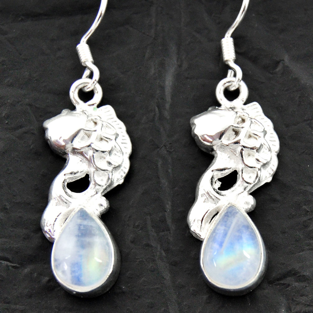 rainbow moonstone 925 sterling silver fish earrings d40547