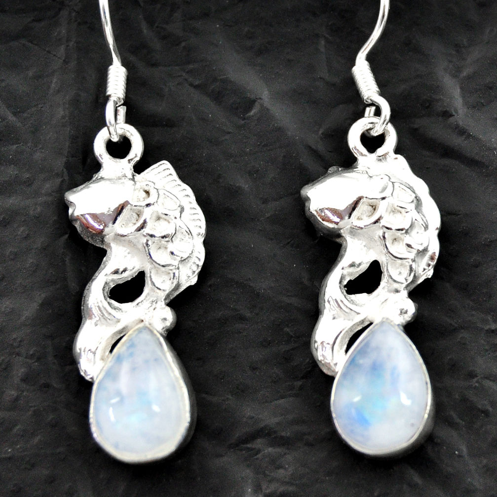 5.43cts natural rainbow moonstone 925 sterling silver fish earrings d40551