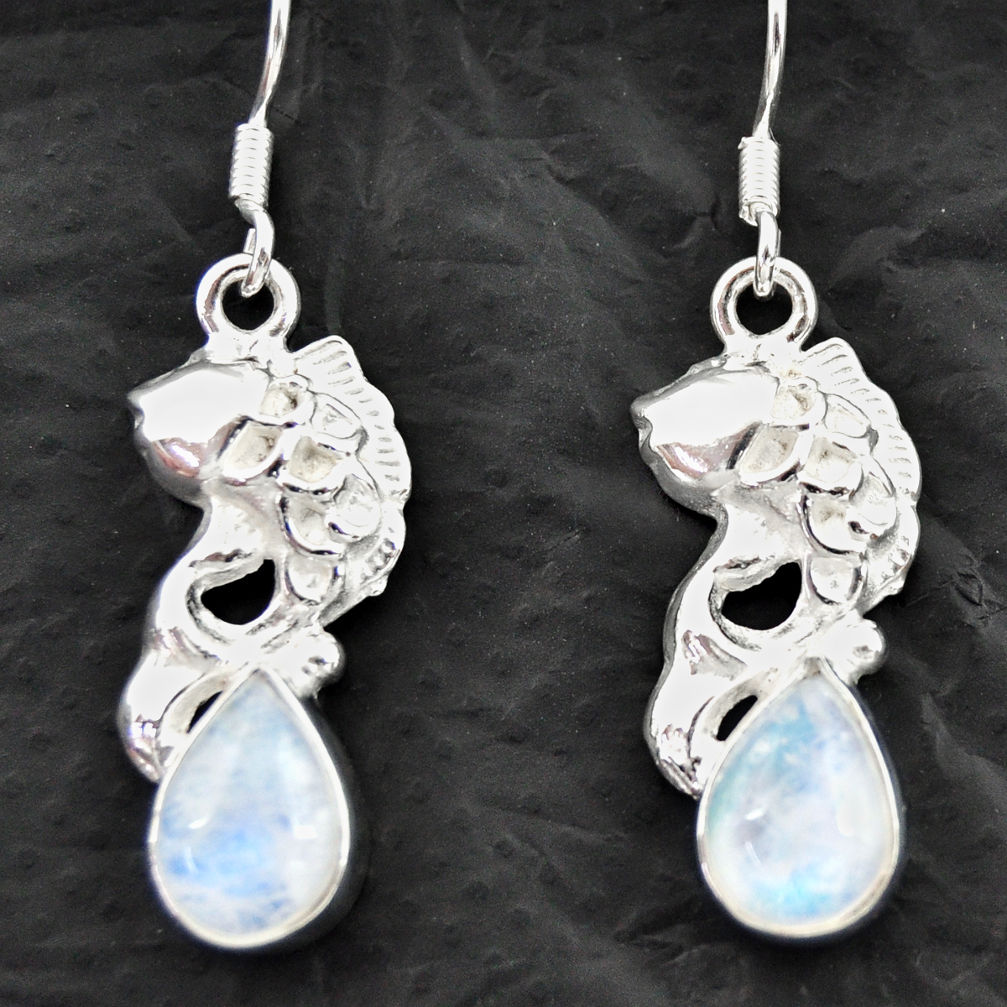 6.03cts natural rainbow moonstone 925 sterling silver fish earrings d40554