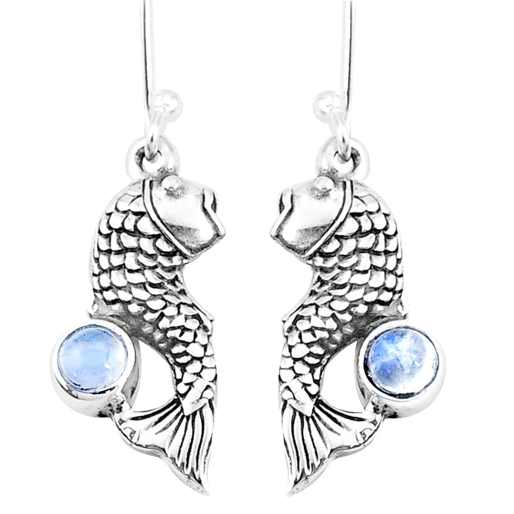 1.09cts natural rainbow moonstone 925 sterling silver fish earrings p9882