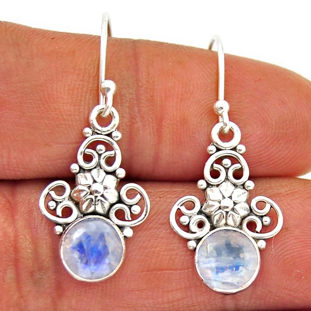 5.22cts natural rainbow moonstone 925 sterling silver flower earrings n29043