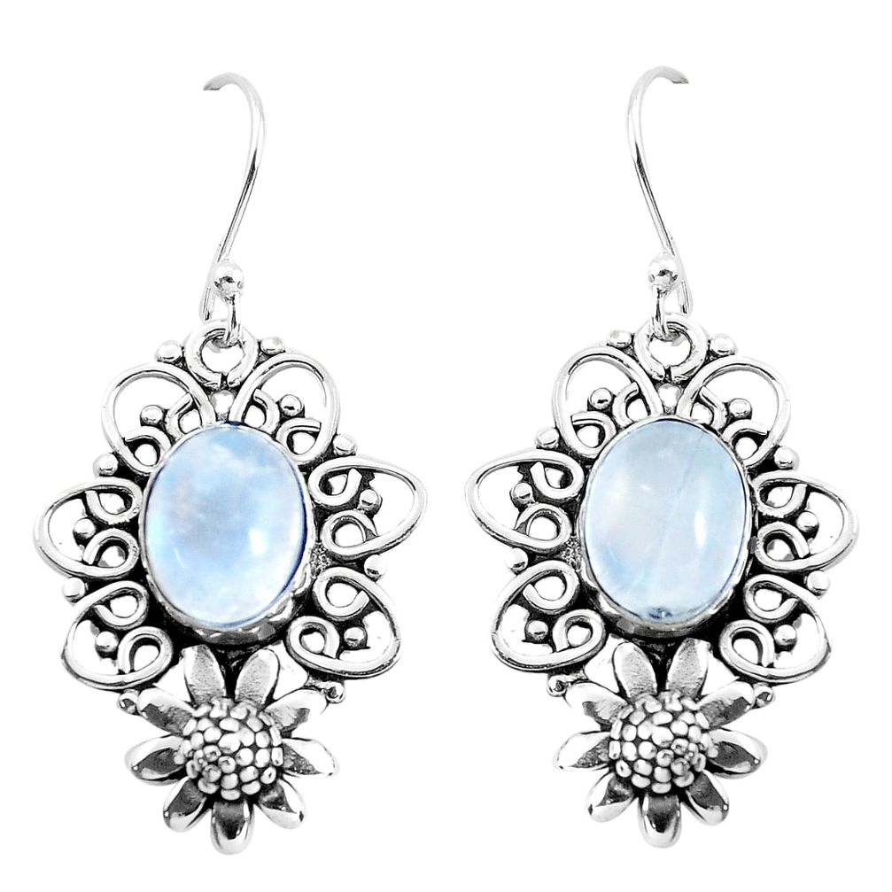 6.57cts natural rainbow moonstone 925 sterling silver flower earrings p51954