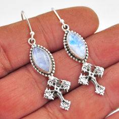 6.60cts natural rainbow moonstone 925 sterling silver holy cross earrings n23795