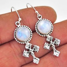 9.23cts natural rainbow moonstone 925 sterling silver holy cross earrings n23799