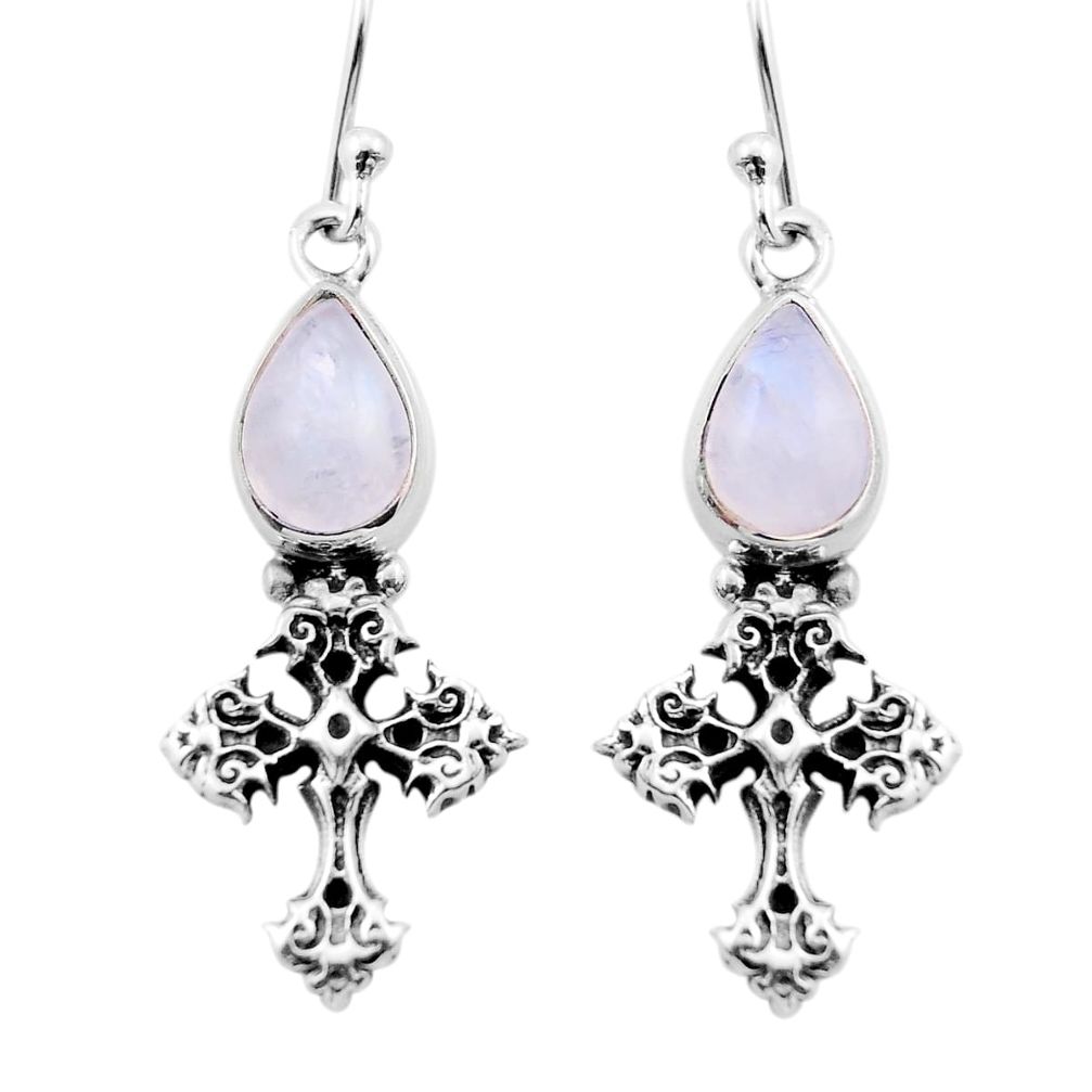 5.12cts natural rainbow moonstone 925 sterling silver holy cross earrings n2684